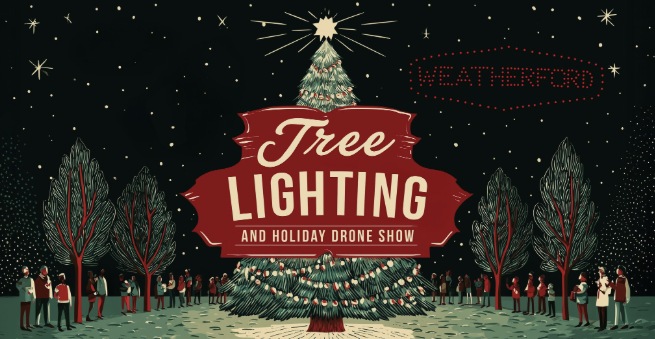 Tree lighting and holiday drone show â€” Americana Roofing community event